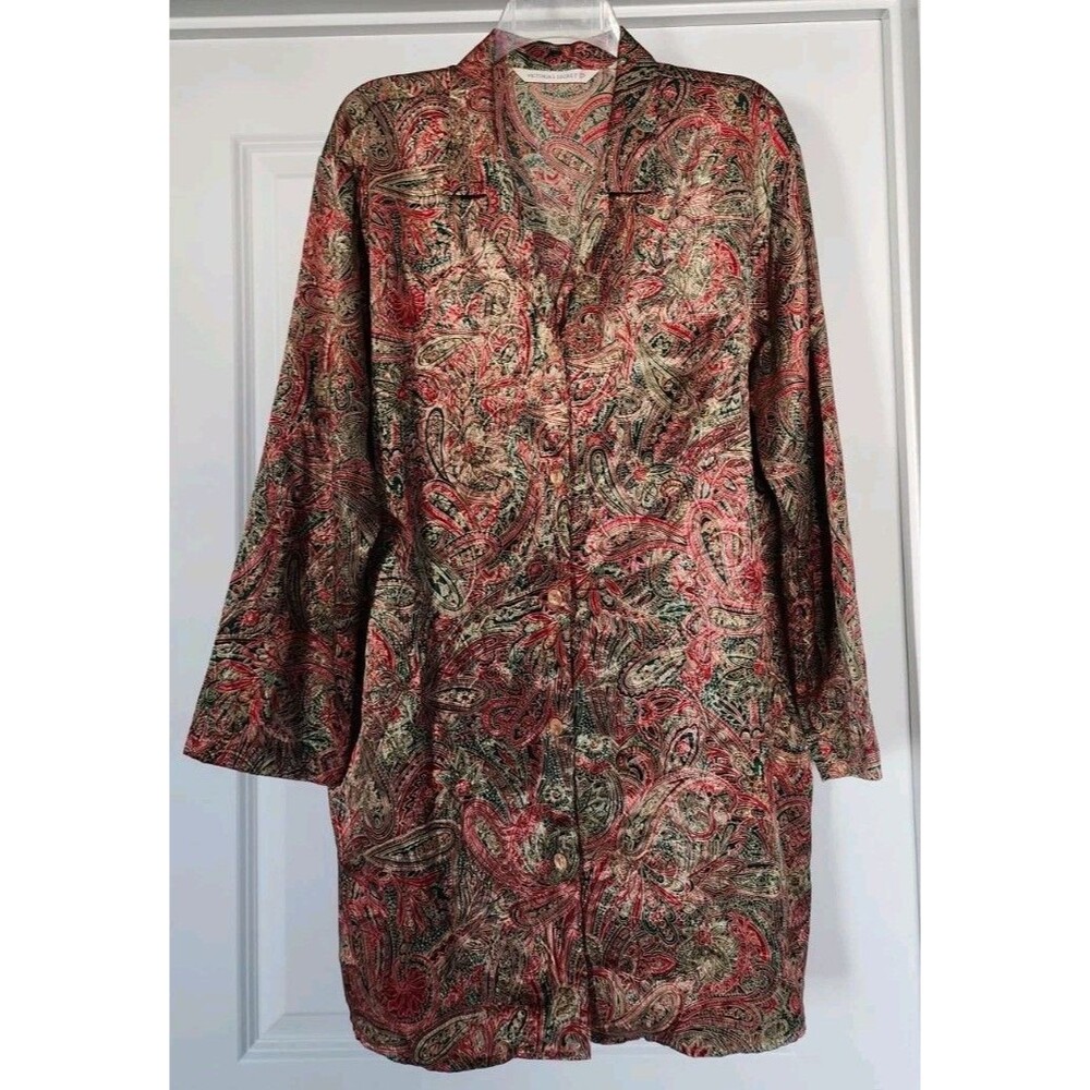 Victoria's Secret Vtg 90's Red Green Gold Paisley Night Shirt Sz L Jewel Colors